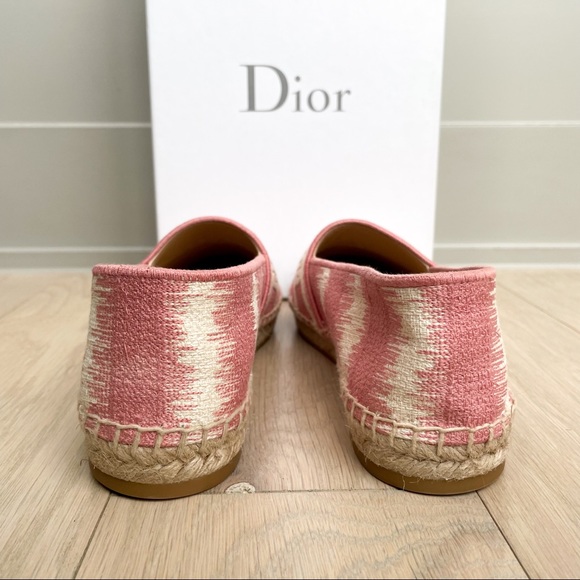 Dior Pink Granville Embroidered D Stripe Cotton Espadrille Flats - Picture 5 of 6